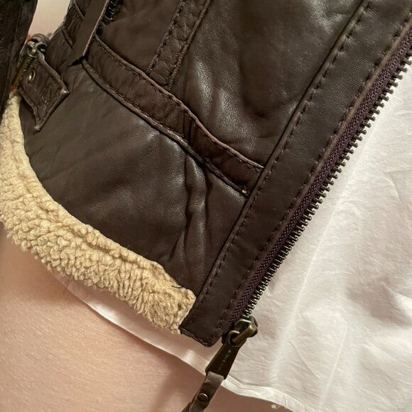 Michael Kors Brown Leather Aviator Jacket Shearling Lined Women’s Size Small P - Picture 5 of 16